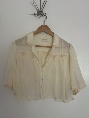 Urban Outfitters Light Cream Lace-Trim Women’s Blouse